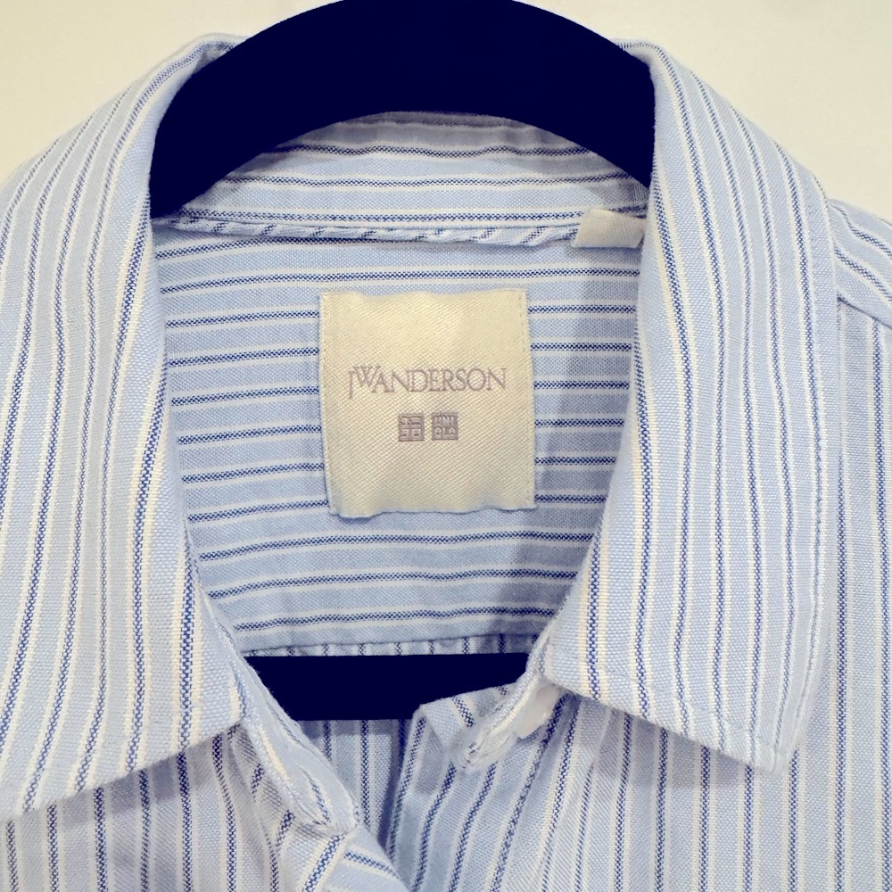 JW ANDERSON White and Blue Striped Button Down cropped Shirt